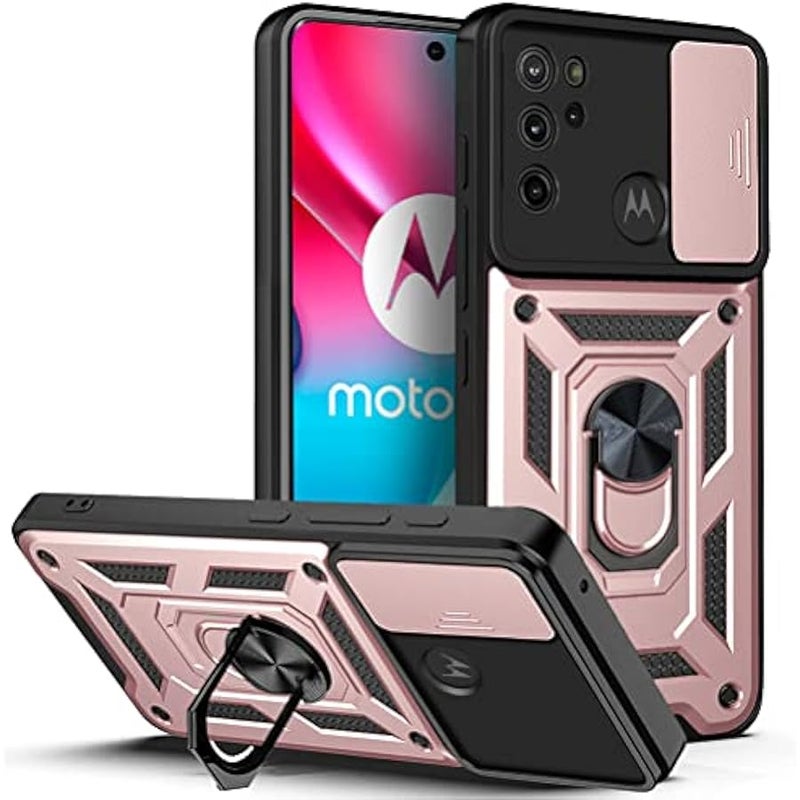 Case for Motorola Moto G60S with Slide Camera Cover,Military Grade Heavy Duty Protection Phone Case Cover with Magnetic Ring Kickstand for Motorola Moto G60S SJ Rose Gold - Image 1